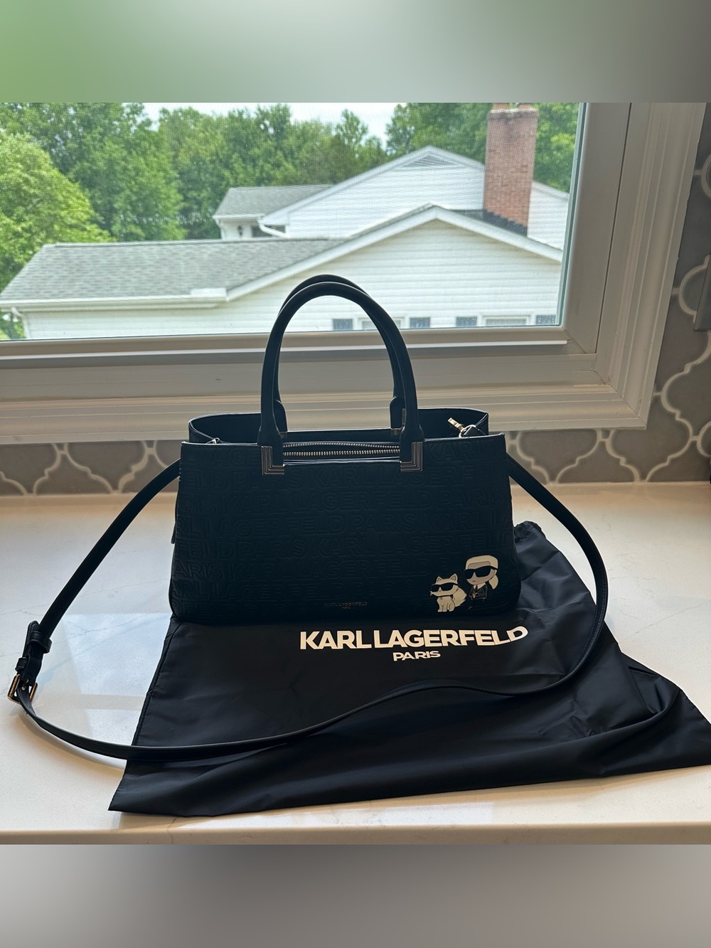 Karl Lagerfeld Meribel Leather Satchel with Adjustable Strap in Black EUC - Picture 8 of 16